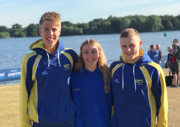 COPS talented open water trio. From the left they are Jamie Scholes, Kenzie Whyatt and Harry Whiteman.