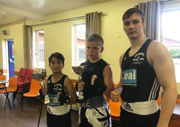 The Peterborough Police ABC team at Newark. From the left are Lucky Raja, Alfie Baker and Artur Tomasevic.