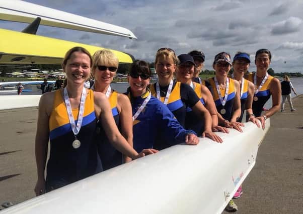 The Masters D eight that won a silver medal. They are Anita Carter, Helen Wallace, Tracey Rushton-Thorpe (cox), Hayley Marsters, Joanne Canton, Bridgitte Lloyd, Sarah Smith, Tina Allen and Gail Parker