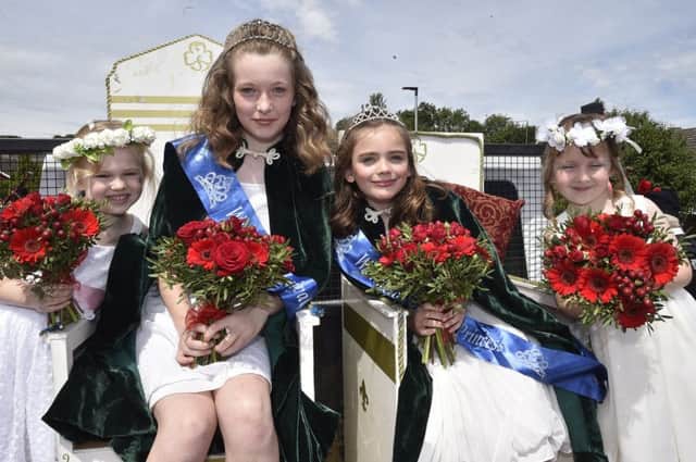 Werrington Carnival -  Serren Dillon, Gracie Woodcock, Charlotte Pennell and Katie-Marie Foxcroft on the Werrington Carnival Queen float EMN-180623-161424009