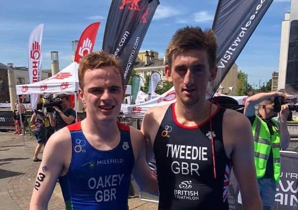Jonathan Oakey and Nathan Weedie at the Cardiff Triathlon.