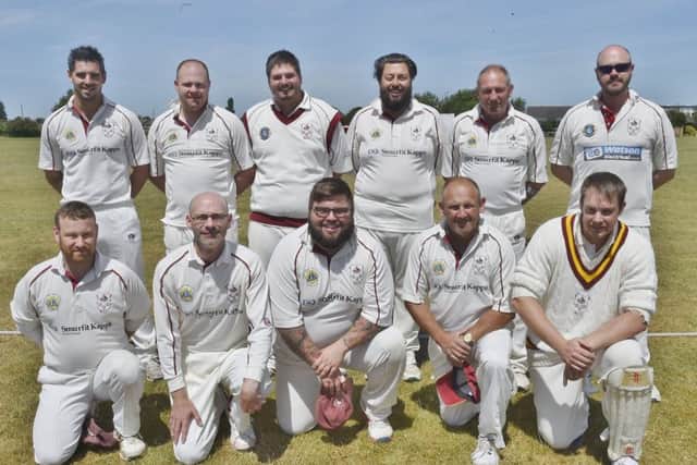 Whittlesey CC before their game against Huntingdon. From the left are, front, Ian Jones,  Clive Evans, Brett Wright, Dave Drage, Matt Fisher, back, Mark Jones,  James Jackson,  Stephen Palmer, Karl Wright, Peter Bibb, Will Harmer.