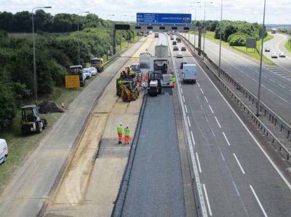 Roadworks on the A1M to the south of Peterborough