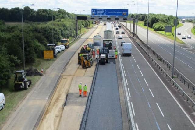 Roadworks on the A1M to the south of Peterborough
