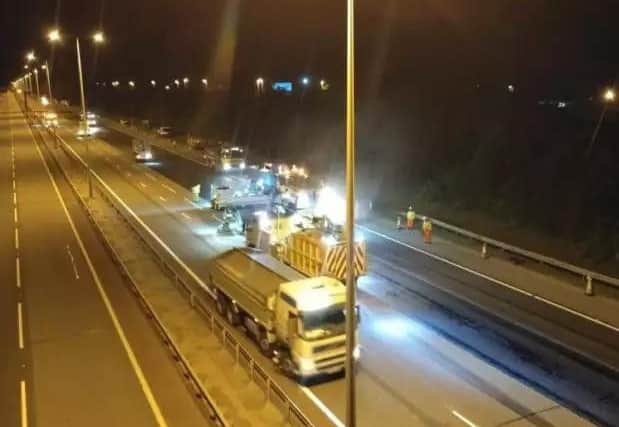 Roadworks on the A1M to the south of Peterborough