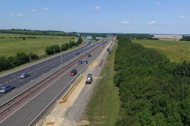 Roadworks on the A1M to the south of Peterborough
