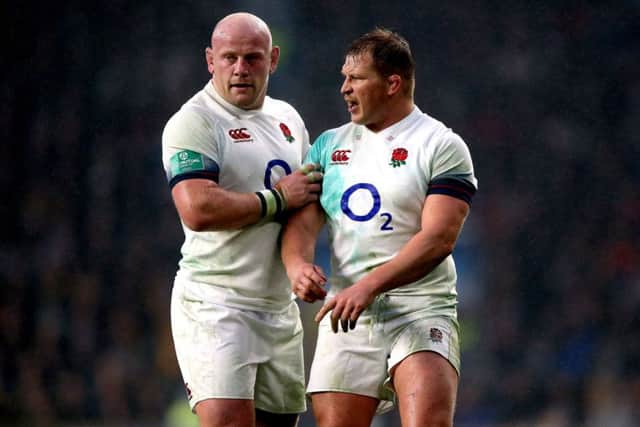 England prop Dan Cole (left) with  Dylan Hartley. Cole played for South Leicester.
