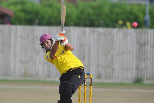Peterborough Town skipper David Clarke in action on Finals Day of the Northants T20 Championship. Photo: David Lowndes.