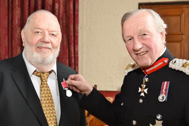 Investiture of the British Empire Medal by Sir Hugh Duberly, Lord Lieutenant of Cambs at the Town Hall to Brian Gascoyne EMN-170327-230344009