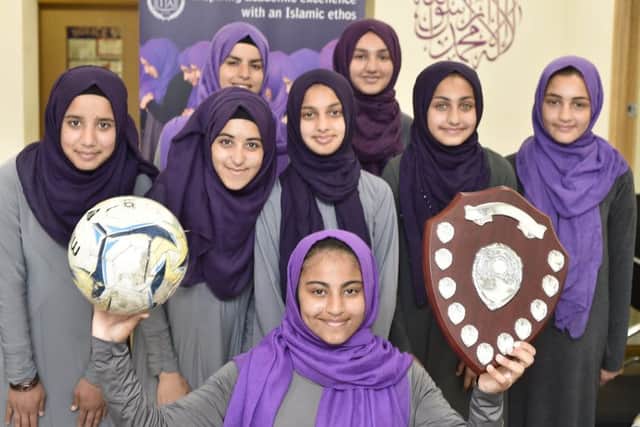 The successful Iqra Academy football team. They are Aisha Jaral, Khadij Jaral, Maya Alhamoud, Morna Tourasi, Eimaan Arif, Bayan Alwadi, Amneh Alkahil and Omaya Altaf.