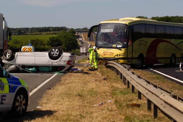 The scene of the coach crash on the A1. Photo: Terry Harris