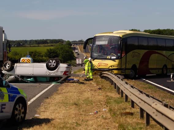 The scene of the coach crash on the A1. Photo: Terry Harris