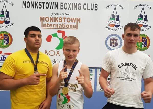 Medal winners, from the left, Krisz Horvath, Alfie Baker and Artur Tomasevic.