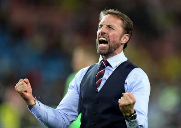 Gareth Southgate celebrates England's win over Colombia.