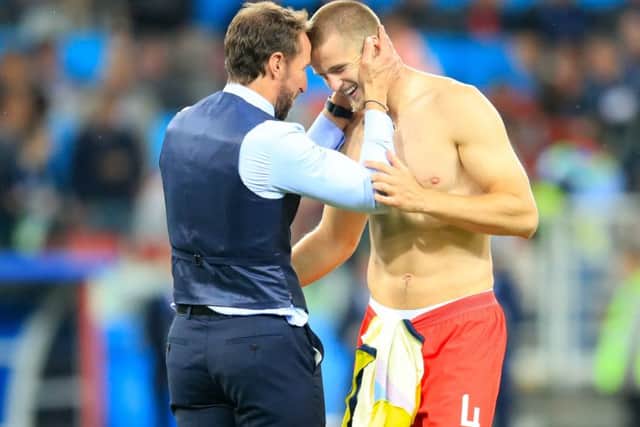 Gareth Southgate with England's penalty shootout hero Eric Dier.