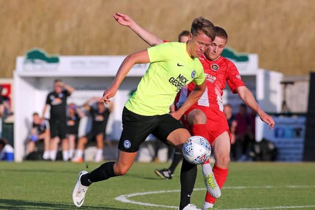 Summer signing Mark O'Hara in action for Posh at Stamford AFC. Joe Dent/theposh.com.
