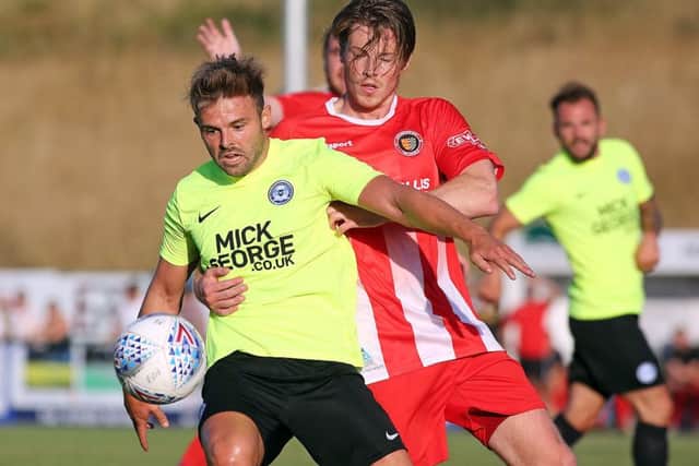 New Posh striker Matt Godden in action at Stamford AFC. Joe Dent/theposh.com.