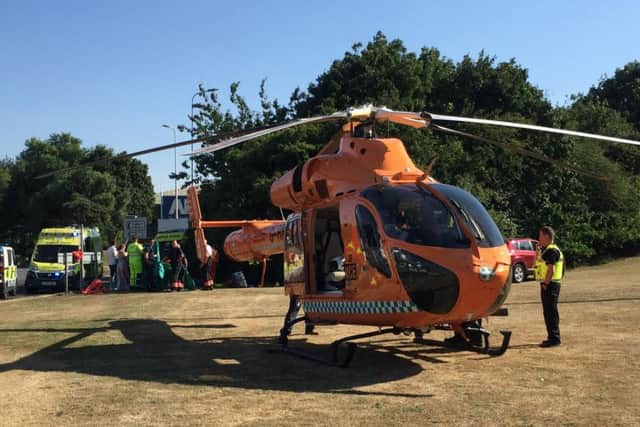 The air ambulance at the scene of the incident