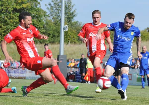 Action from Stamford AFC v Peterborough Sports last season.