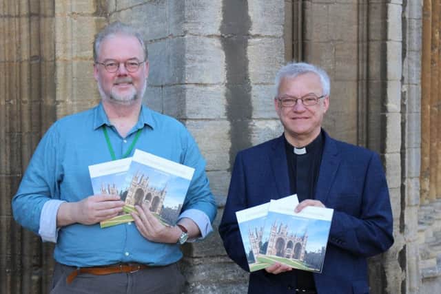 Historian Stuart Orme and Canon Ian Black who both contributed text to the new Peterborough Cathedral guide book.