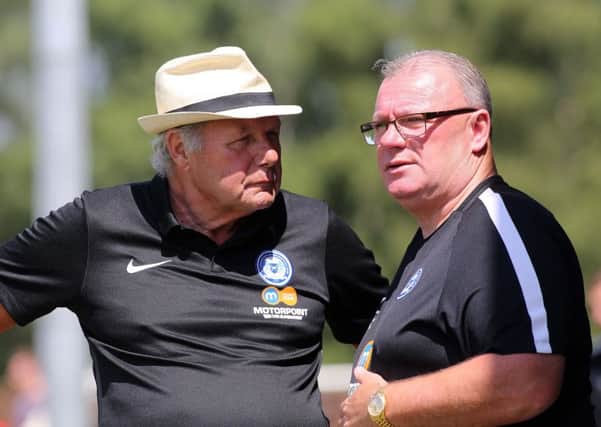 Posh manager Steve Evans (right) and director of football Barry Fry before the 4-2 win at Bedford.