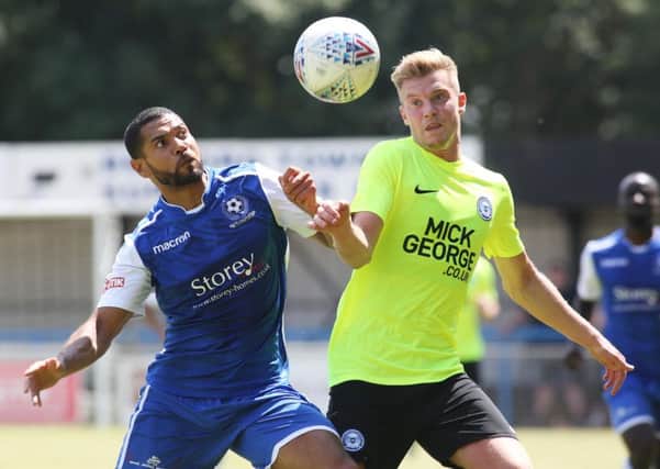 Adam King (right) in action for Posh at Bedford. Photo: Joe Dent/theposh.com.