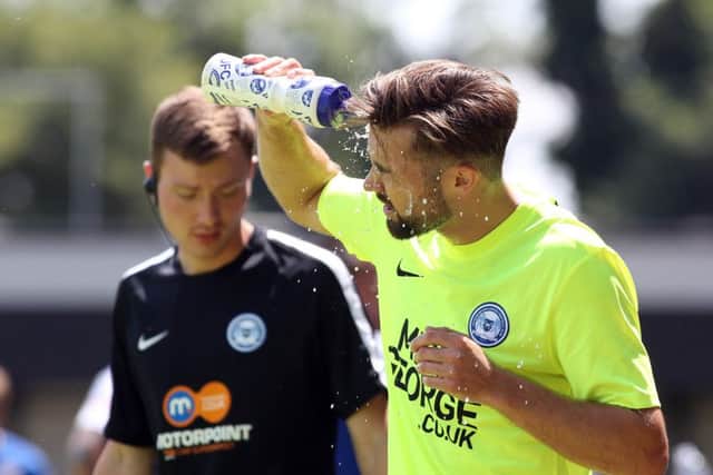 Gwion Edwards cools down during Posh's 4-2 win at Bedford. Photo: Joe Dent/theposh.com.
