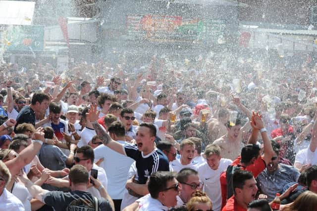 England v Sweden match at the Solstice. Fans celebrating   World Cup quarter finals match EMN-180807-095937009