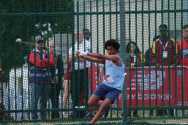 George Harrison in the hammer at the English Schools Championship. Photo: RWT Photography.