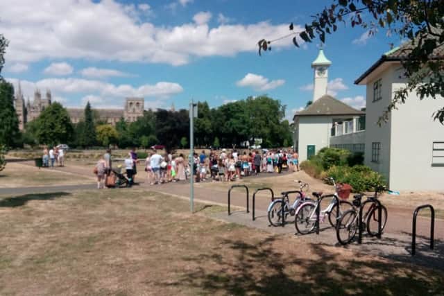 Queues outside the Lido in Peterborough