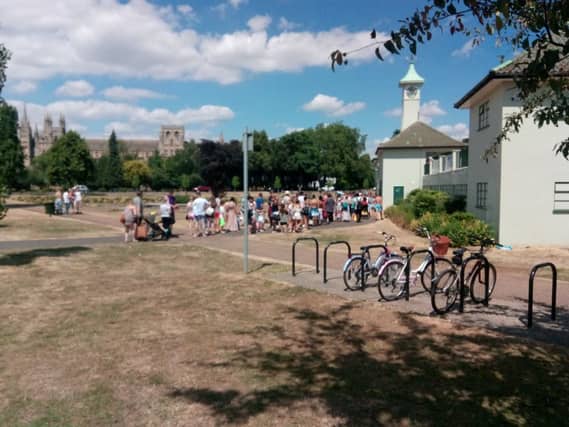 Queues outside the Lido in Peterborough