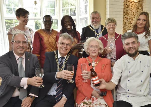 Arkady Rzegocki, the Polish Ambassador in the UK with Mayor of Peterborough Coun. Chris Ash and Mayoress Doreen Roberts and restaurant owner Damian Wawizyniak and his guests at the Polish Independence celebrations at the House of Feast at Eye. EMN-180714-231158009