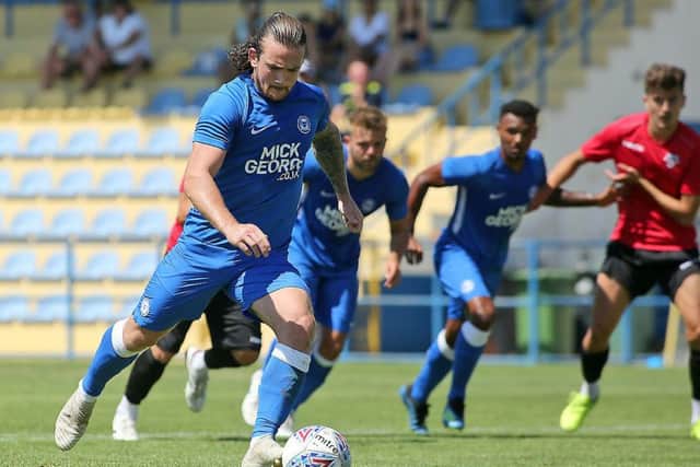 Jack Marrriott scores from the penalty spot against Louletano. Photo: Joe Dent/theposh.com.