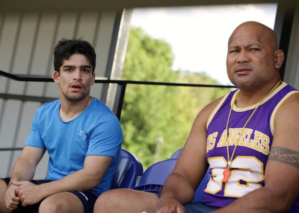 Franco Perticaro (left) with Lions coach Vili Ma'asi. Picture: Mick Sutterby