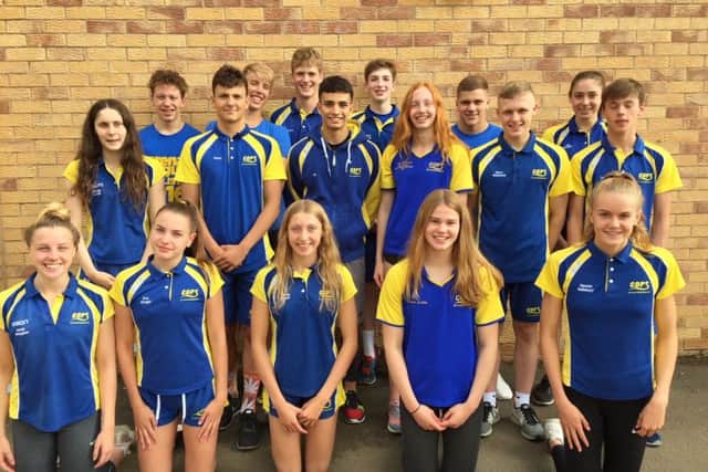 COPS British Championship squad members. From the left they are, back, Herbie Kinder, Jamie Scholes, Myles Robinson-Young, Matthew Rothwell, Tom Wiggins, Ella McGhie, middle, Emma Leslie, Henry Pearce, Yasir Niami, Poppy Richardson, Harry Whiteman, Connor Walker, front, Amelia Monaghan, Eve Wright, Kenzie Whyatt, Mia Leech and Harriet Salisbury.