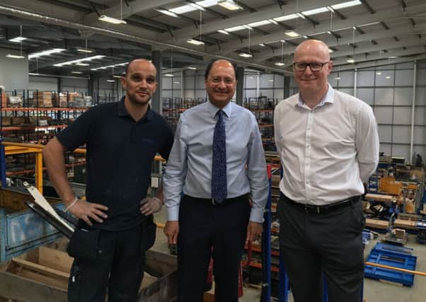 From left, Jason Northern (Manufacturing Manager), Shailesh Vara MP and Mike Prince (Managing Director)