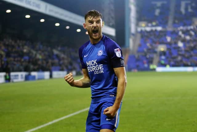 Jack Baldwin of Peterborough United celebrates scoring against Tranmere. Photo: Joe Dent