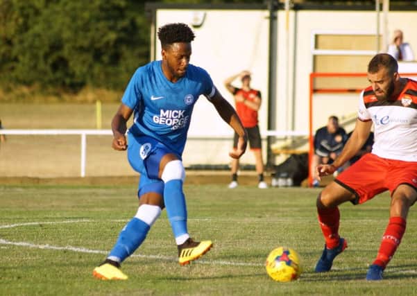 Jermaine Anderson in action for Posh at Kettering last night. Photo: Pete Short.