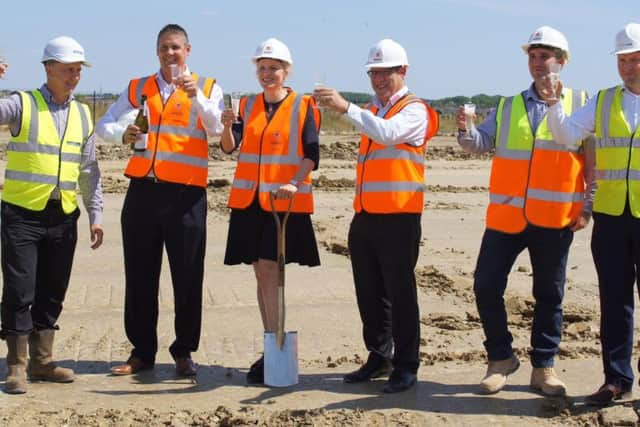 The ground-breaking ceremony as work starts on a new warehouse for Coloplast.