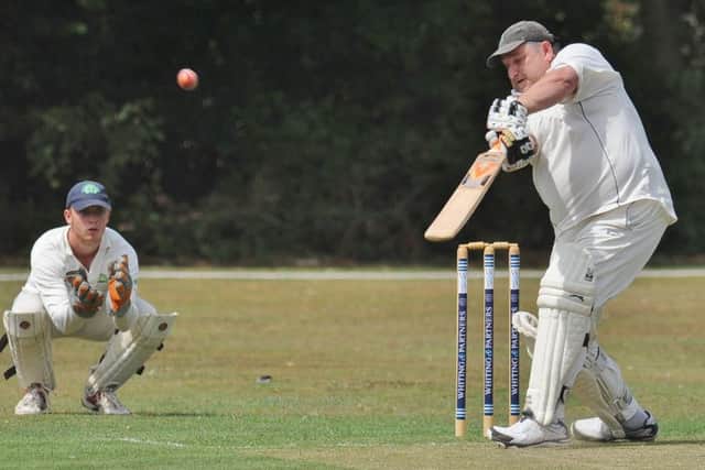 Castor second team player Andy Mazouris was caught playing this shot in a Hunts League game against Easton-on-the-Hill at Port Lane. Photo: David Lowndes.