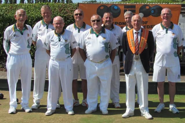 The Whittlesey Manor team beaten by Parkway. From the left they are (back) Mick Duell, Martin Welsford, Peter Brown, Steve Roden, Steve Lander, Graham Agger, (front) Melvyn Beck, Fred Richardson, Tony Mace (NBF president and player).