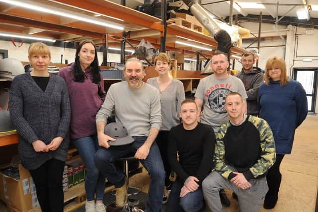 Staff at Automated Wire Bending Ltd, Vicarage Farm Road, Fengate. They make polo helmets for export EMN-180416-150057009