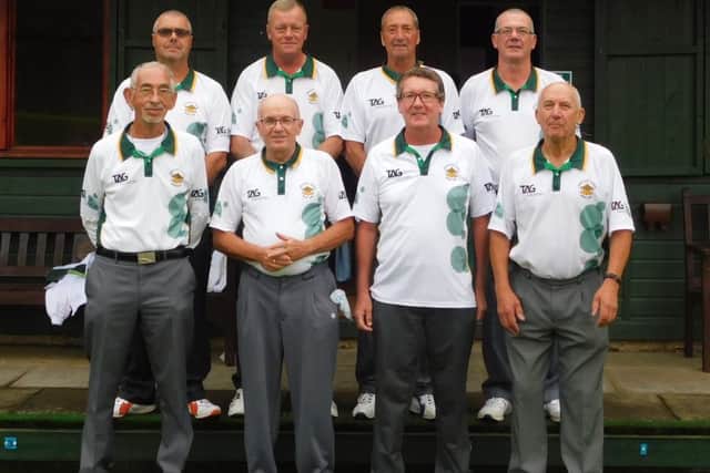Whittlesey Manor lost their grip on the Munday Shield: (Back row, left to right): Peter Brown, Martin Welsford, Roger Stevens, Graham Agger. (Front): Mick Duell, Melvyn Beck, Duncan Lee, Tony Mace.