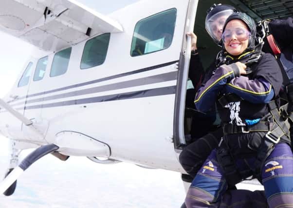 Camille takes part in the skydive earlier this year