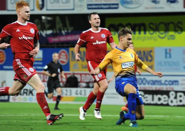 Danny Rose scores for Mansfield against Accriington Stanley.
