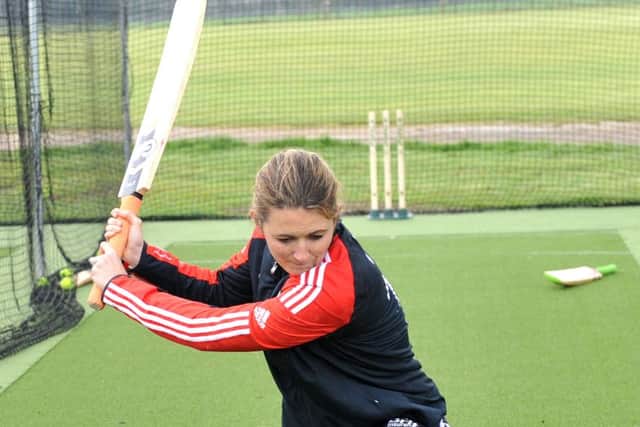 Former England Ladies cricket captain Charlotte Edwards in the nets.