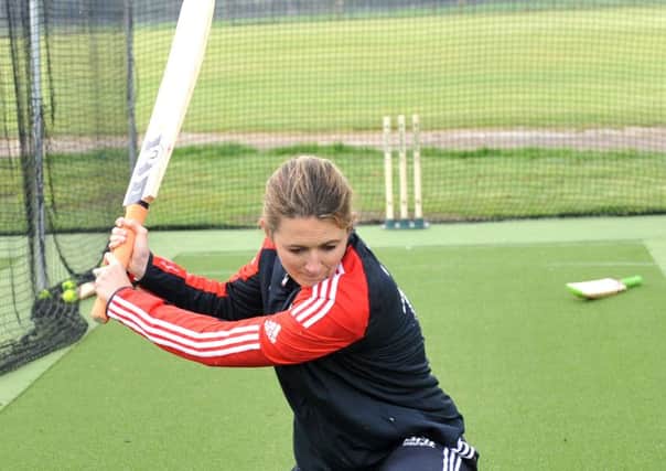 Former England Ladies cricket captain Charlotte Edwards in the nets.
