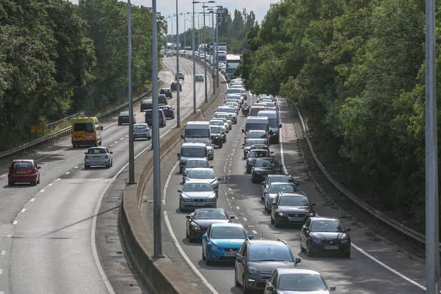 Gridlocked traffic on the Soke Parkway in Peterborough this afternoon. Photo: Terry Harris