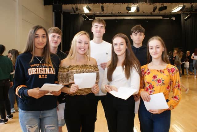Pupils at Nene Park Academy with their results