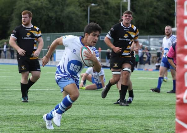 New scrum-half Franco Perticaro races in for a try against Merthyr. Picture: Mick Sutterby